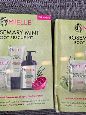 Mielle Rosemary Mint Root Rescue Kit 4pc Hair Care Set  Scalp Massager Biotin X2